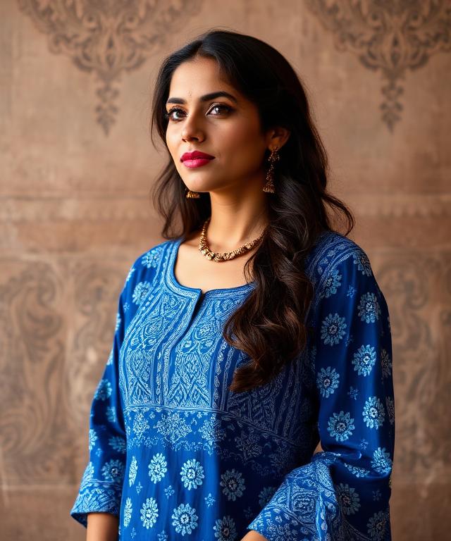 Indigo hand block print bandhani salwar kameez